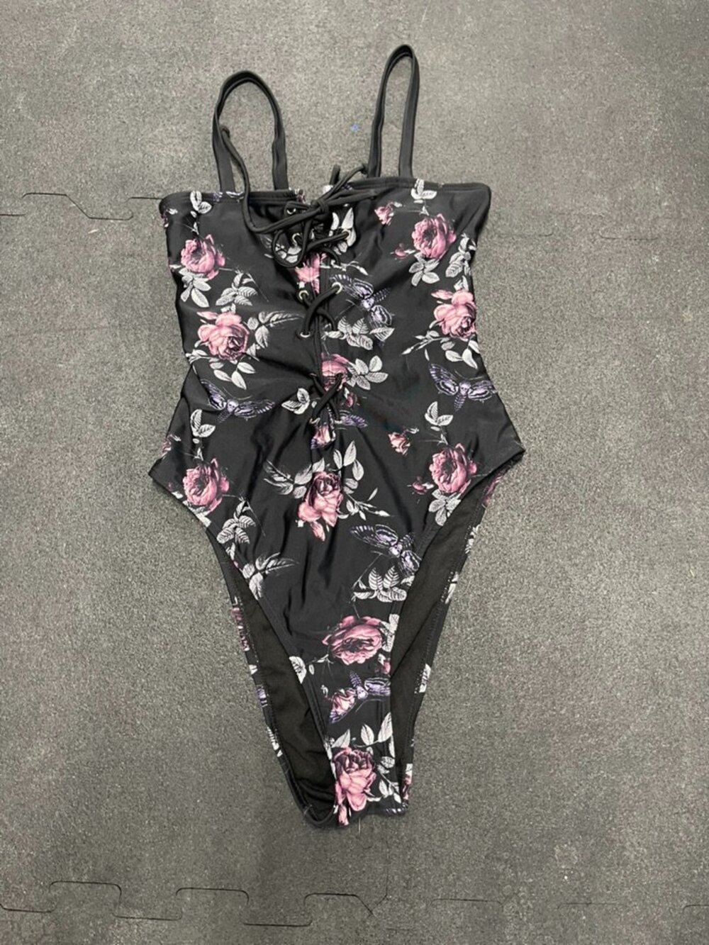 Midnight Hour Lace Up Floral Swimsuit Sz M